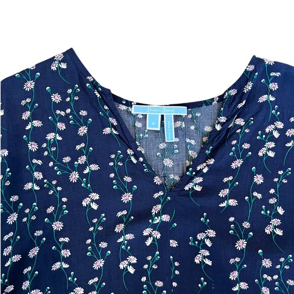 Draper James Daisy Print 100% Rayon Hi-Low V-Neck Blouse 4 - Picture 2 of 5